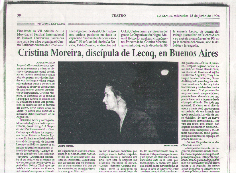 Cristina Moreira, disc&iacute;pula de Lecoq, en Buenos Aires
